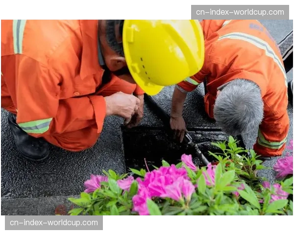 特写：大雨中工作人员紧急修补草坪，比赛中断五分钟